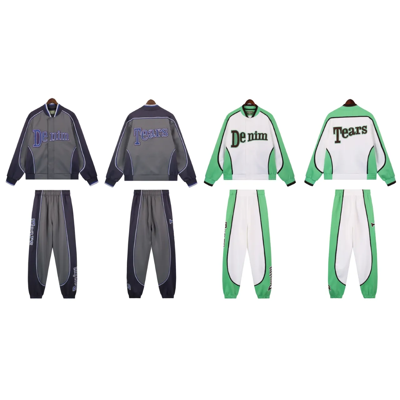 A set of P336 Real-stock DENIM TEARS main line Kapok The Cotton Wreath Sweatsuit American sports suit jacket Color: Gray/Purple White/Green Size: S M L LXL